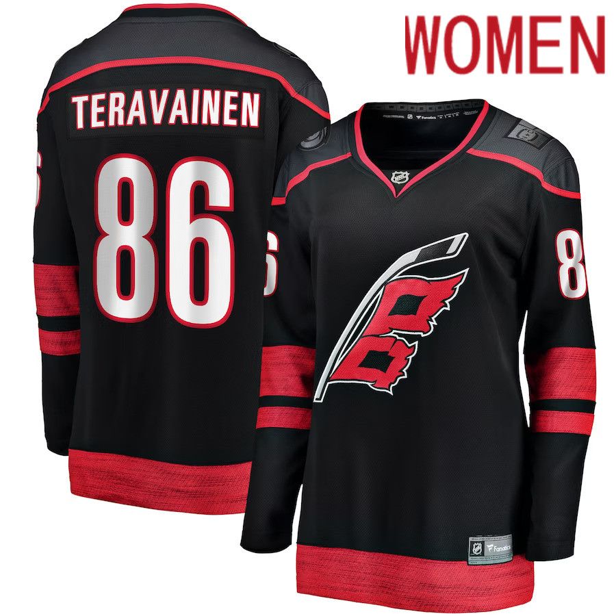 Women Carolina Hurricanes 86 Teuvo Teravainen Fanatics Branded Black Home Breakaway Player NHL Jersey